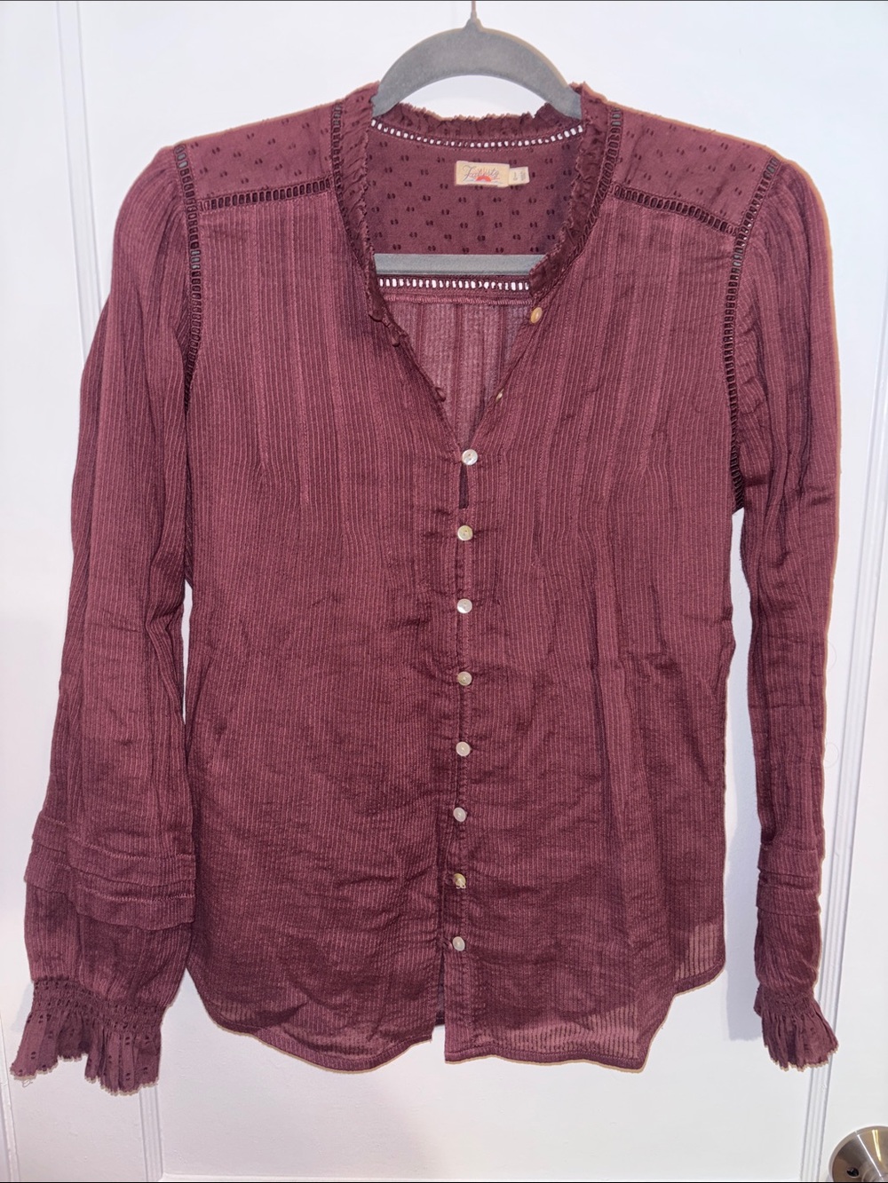 Faherty Burgundy Eyelet Button-Down Blouse - Picture 3 of 6